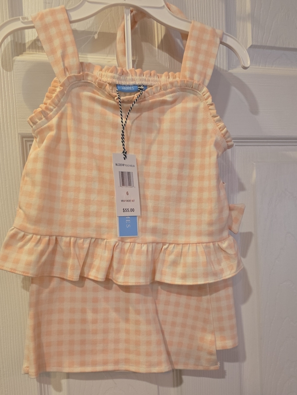 Draper James Peach Gingham Ruffle Tank Skort Set With Matching Head Band